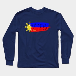 Phil. Flag Surat Hanunuo script  Mangyan tribe Mindodro island - word Pinoy Long Sleeve T-Shirt